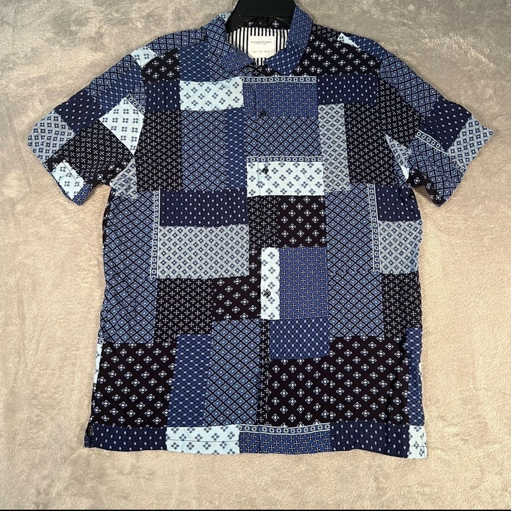 Denim & Flower by Ricky Singh Button Down Shirt Men's Large Blue Short Sleeve